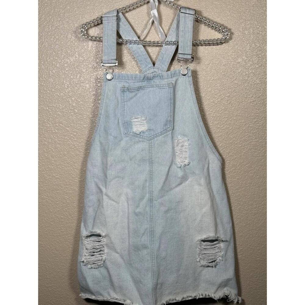 American‎ Bazi Women's Casual Size M Distressed Denim Overall Dress